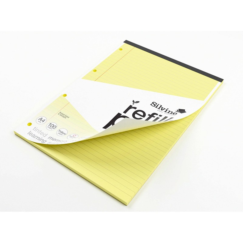Silvine A4 Yellow Paper Dyslexia Refill Pad - Lined with
