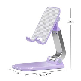 Foldable Smartphone Stand, Tabletop, Mobile Holder, Lavender Blue Metal Base, Adjustable Height, Angle, Compact, Lightweight, 4.3 x 2.8 x 6.1 inches (11 x 7 x 15.6 cm)