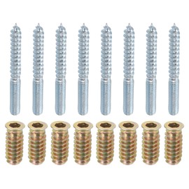 sourcing map M6x60mm Hanger Bolts, 8pcs 31mm Wood Dowel Screw Self-Tapping Screw with 8pcs M6x24mm Threaded Insert Nuts Interface Hex Socket Drive, for Joint Furniture Legs