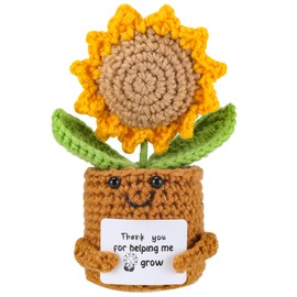 Appreciation Gifts for Teacher,Thank You for Helping me Grow, Positive bee Sunflower Doll Crochet Plant with Card for Teacher Boss Coworkers(Sunflower)