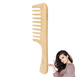 Bamboo Comb with Large Teeth and Handle, Antistatic, Lightweight Comb for Curly Hair