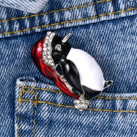 Christmas Santa Penguin Rhinestone Brooches for Women Girls Fashion Antique Alloy Enameled Cute CZ Red Hat Bird Animal Brooch Pins Scarves Shawl Clip Neck Bow Tie Necktie Dress Accessories Jewelry