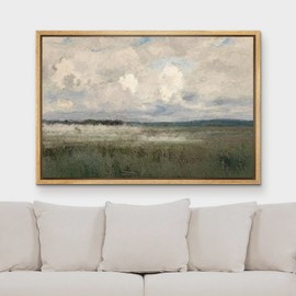 MUDECOR Framed Canvas Print Wall Art Pastel Watercolor Country Field Western Wall Art Nature Wilderness Illustrations Fine Art Landscape Multicolor for Living Room, Bedroom, Office - 16"x24" NATURAL