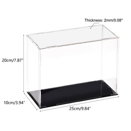 TA-VIGOR Acrylic Clear Display Box, 25 x 10 x 20cm Assemble Countertop Case Cube Storage Box Organizer Stand Dustproof Protection Showcase with Black Base for Collectibles Storage