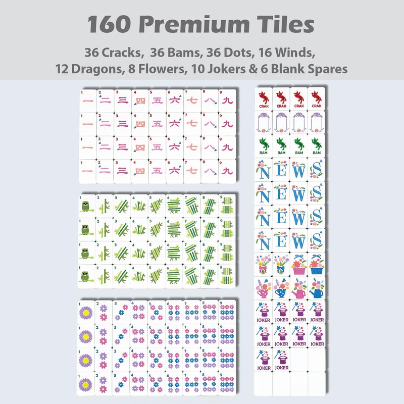 HYZYey Mahjong Tile Set 160 Acrylic Engraved American Mahjong Sets