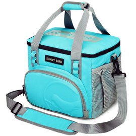 SUNNY BIRD 12L Large Insulated Lunch Bag, Leakproof and Foldable Lunch Cooler Box for Women Adult and Men, Fits 18 Cans (Aqua Blue 01)