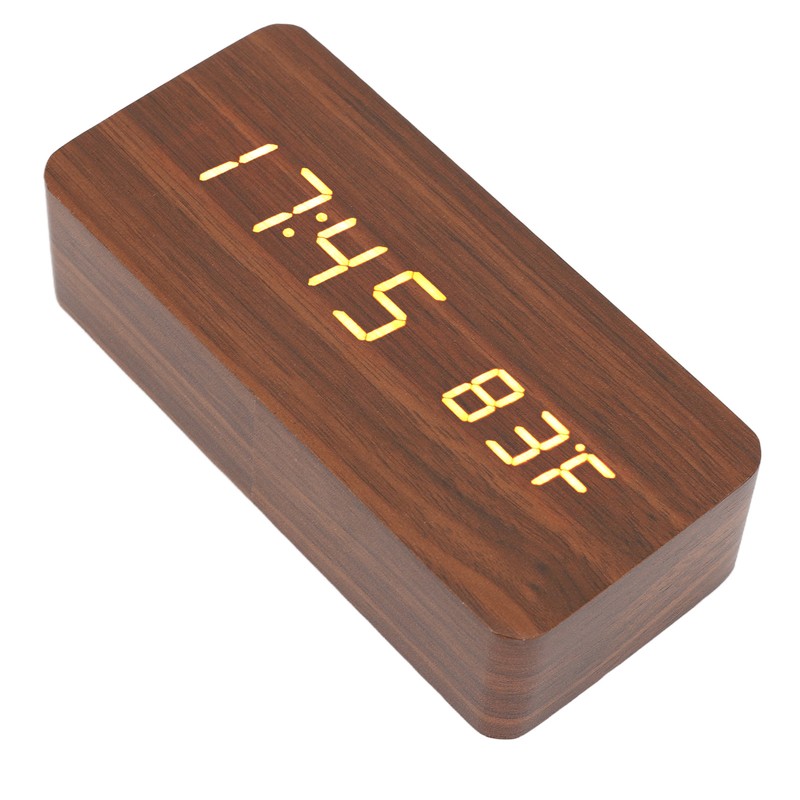 LED Wood Digital Alarm Clock 3 Level Brightness Electronic Clock