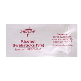 Medline Sterile Alcohol Swabsticks, 3/Pack, Ideal for Medical and Home Use, Pack of 25