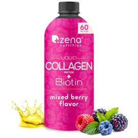 Zena Nutrition Liquid Collagen Peptides and Biotin, 2500mg Verisol Bioactive Collagen Peptides, 5000mcg Biotin, Hair, Skin, Nail Supplement for Women and Men, Mixed Berry, 60 Servings, 20.3 fl oz