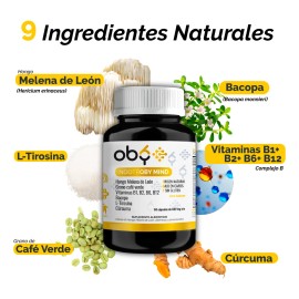 Oby Nootropicos Neuroprotector  Concentracin, Memoria, Claridad Mental  Sin sabor  Vitaminas Mujer y Hombre                                           