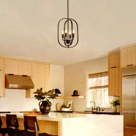 XINGQI Modern Black Chandeliers for Dining Room, Farmhouse Pendant Lighting Fixture Metal 4-Light Ceiling Lamp for Entryway Bedroom Hallway Foyer Kitchen Office Bar