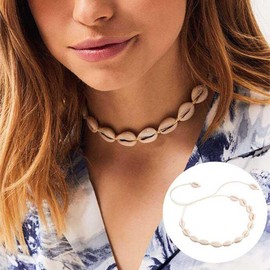 Inilbran Bohemia Shell Choker Necklace Vintage Cowrie Shell Necklace Choker Summer Beach Seashell Necklace Chain Minimalist Corded Seashell Chain Necklace Jewelry for Women and Girls