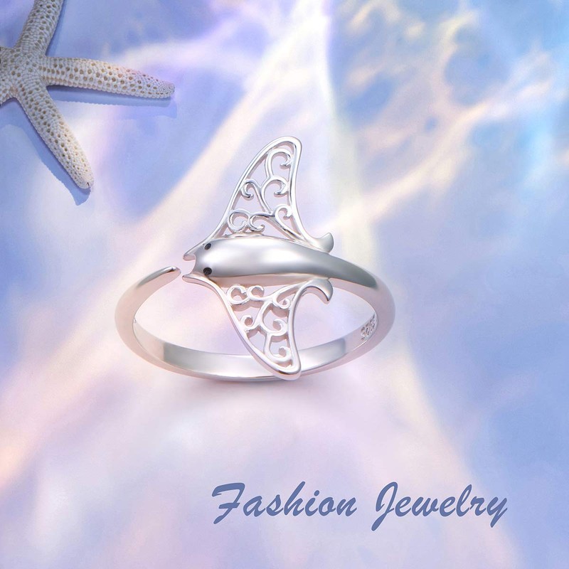 S925 Sterling Silver Stingray Sea Animal Open Ring Manta Ray