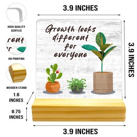 Inspirational Grain Acrylic Plaque Sign,Growth Looks Different for Everyone Plant Motivational Acrylic Decor Sign for Home Bedroom Office Desk Table Acrylic Sign,Cheer Up Gift for Friend Teens