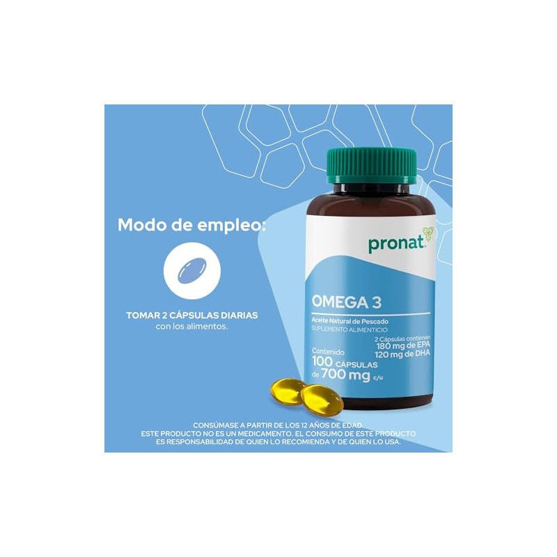 PRONAT | Omega 3, Suplemento Alimenticio, 100 cápsulas con Aceite