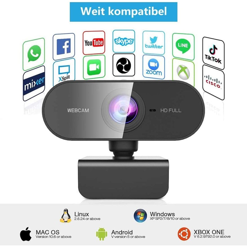 Webcam with Microphone and Tripod for PC, Desktop, Laptop, Plug