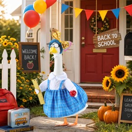 EKOREST Back to School Porch Goose Outfits for 23 Inch Statue, Teacher Costume for Cement Statue, Duck Sculpture Clothes for Classroom Patio Decoration