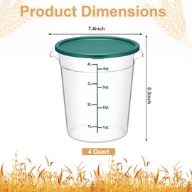 Suclain 4 Pcs 4 Qt Food Storage Container Bucket with Lids Clear Proofing Containers for Dough Rise Bread with Scale Handle Round Flour Container Bucket for Home Restaurant Food Storage (Green)