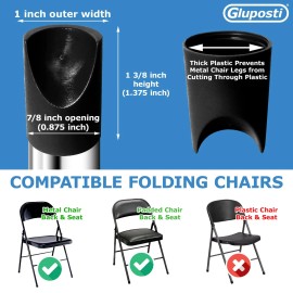 Gluposti 8 Black Folding Chair V-Tip Stabilizer Caps, 7/8 Inch ID - Heavy Duty Nylon End