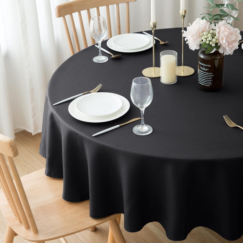 Biscaynebay Textured Fabric Round Tablecloths 60", Black Table Cloth Water