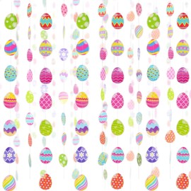 AhfuLife Easter Egg Garland Decorations, Happy Easter Paper Banner Party Decorations 6pcs Hanging Eggs for Home Party Favors Supplies