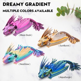 skyzntn Feathered Wyvern Dragon - Articulated 3D Printed Dragon Toy, Poseable Fidget Desk Decor, Flexible Movable Desktop Pet, Unique Collectible Model for Display & Play (Blue Green)