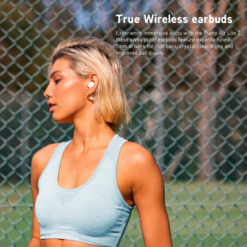 BlueAnt Pump Air Lite 2 Wireless Earbuds, IP55 Waterproof, 26