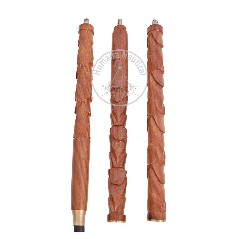 Solid Wood Handicrafts Vintage Unique Walking Stick Wooden Cane Brass
