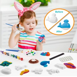 Juboury Kids Arts and Crafts Plaster Painting Craft Kit Art Set - Painting Your Own Space Dinosaurs & Marine Life Figurines - Ceramic Painting Kit for Kids, Girls, Boys, Toddlers