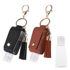 Molain 2 Pcs Hand Sanitizer Keychain 30ml Portable Leather Hand Sanitizer Holder Leakproof Empty Bottles Hand Sanitizer Travel Holder Bottle Refillable for Lotion Liquid Soap Shampoo(Brown,Black)