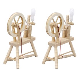 Toyvian 2pcs 1: 12 Dollhouse Miniature Furniture Mini Wooden Hand Reeling Machine Spinning Wheel Model Dollhouse Decoration Accessories Photo Props