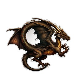 Dragon Tattoo Flying Decal (Dark Brown) | 6" X 4"