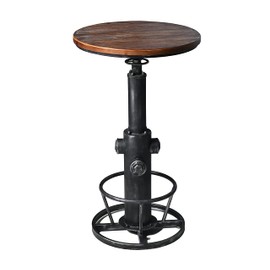 LOKKHAN Industrial Bar Table 38.6"-48.4" Height Adjustable Swivel Round Wood Tabletop 23.7" Dia, Kitchen Dining Office Coffee Bistro Pub Table