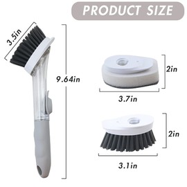 Soap Dispensing Dish Brush with 4 Replaceable Heads, Updated No Leaking Soap Dish Scrubber Soap Dispenser, Kitchen Dish Brush with Soap Dispenser for Pot Pan Sink Cleaning(Light Gray)