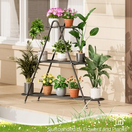 viewcare 3-Tier Plant Stand, Heavy Duty Metal Planter Rack -Indoor/Outdoor Shelves with Large Tier’s Shelf - Display Multiple Flower Pots, Iron Plant Organizer for Living Room, Patio & Garden