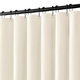 MIULEE Extra Long Linen Shower Curtain 84 Inch Long with 12 Metal Hooks Washable Heavy Fabric Curtain Set Waterproof Thick Cloth Shower Curtains for Bathroom Hotel Bathtub,72 x 84, Ivory