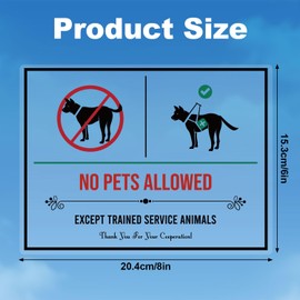6pcs No Pets Allowed Sign Stickers, 8x6 Inch Except Trained Service Animals Self-Adhesive Labels for Door Window Business Retail Store Office Restaurant School Building Decals