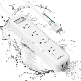Power Strip 6.6 ft (2 m) Extension Cord, Waterproof, TESSAN Waterproof Outlet, Table Tap, USB Outlet, 4 AC Outlets, 2 USB Ports, Oa Tap, Thunder Guard, Bulk Focusing Switch, Multi-Tap, Waterproof Function, For Tabletop, Wall Mounted, Washbasin, Kitchen, 