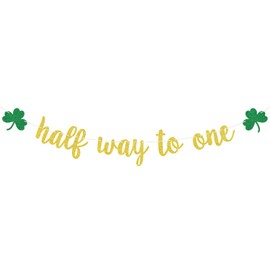 Clover Half Way to One Banner, 1/2 Way to One, Happy St.Patrick's Day, Green Shamrock Irish Lucky Day, Happy 6 Months Birthday Party Decorations for Kids