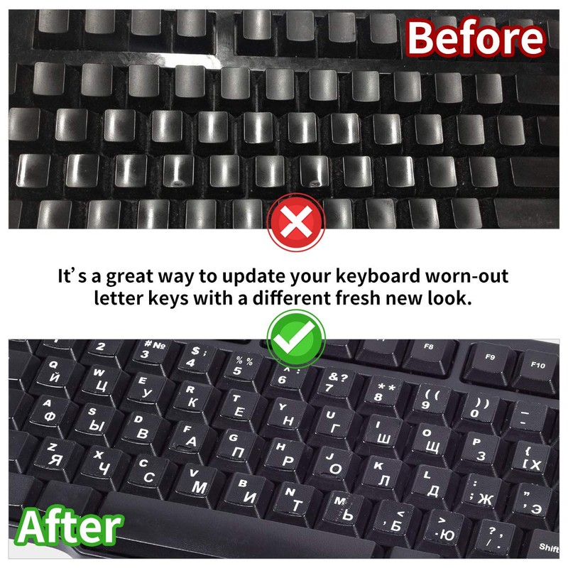 2PCS Russian Keyboard Stickers, Russian-Englsih Keyboard Letters Replacement Stickers White