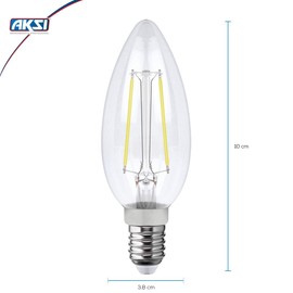 FOCO LED AKSI Filamentos VELA, Equivalente a 25W (220 lm - Lúmenes), Consume 2W (vatios), LUZ CÁLIDA 2700K, E12 - Pack de 6