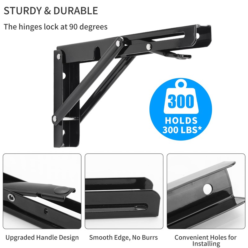 YUMORE Folding Shelf Brackets, 10 Inch Heavy Duty Collapsible Shelf