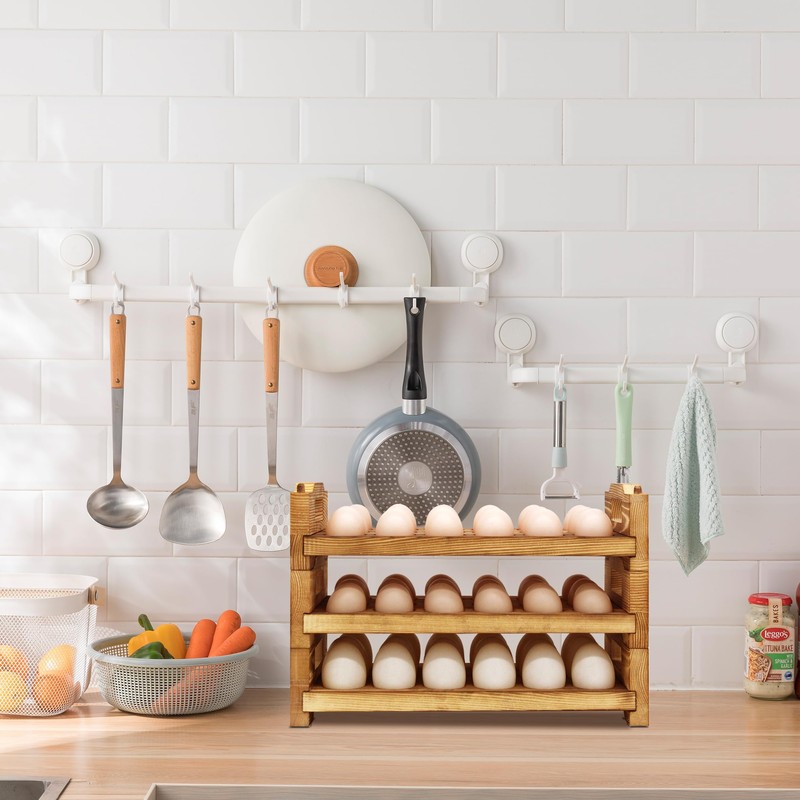 CVHOMEDECO. Wooden Egg Holder Countertop Fresh Egg Holders Firewood Egg