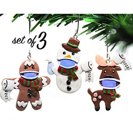 Quarantine Christmas Ornament 2020 Set of 3 | Face Mask Covid Christmas Tree Ornaments