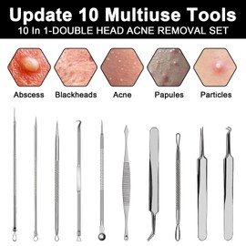 10 Pcs Pickel Ausdrücken Werkzeug Set, Mitesserentferner Set, Blackhead Remover Entferner Mitesser Entferner Komedonenquetscher Edelstahl Mit Aufbewahrungsbox Entferner für Nasen, Gesichtspflege