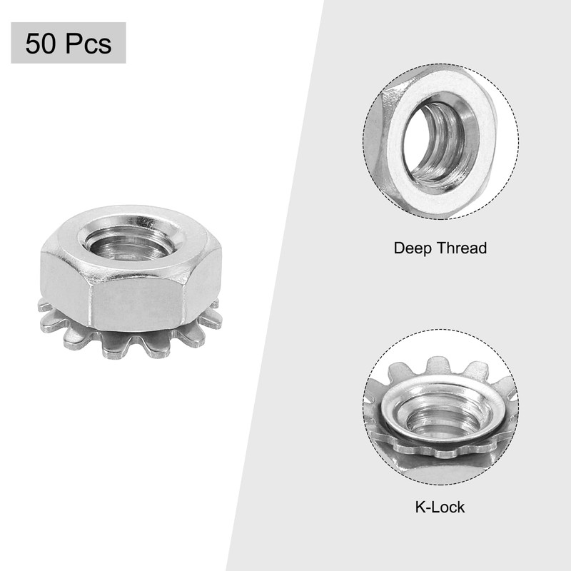 QUARKZMAN 50pcs 5/16"-18K Locking Nut with Outer Toothed Washer 304