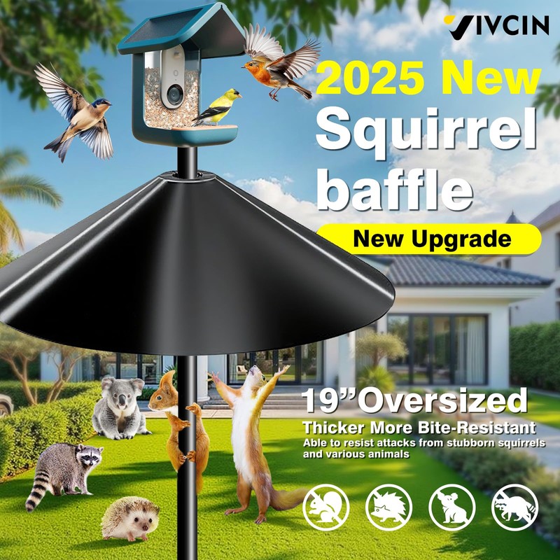 Large Squirrel Baffle for Bird Feeder Pole (19-Inch, Black -