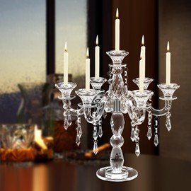 7 Arms Crystal Candle Holder, 14 Inch Candlestick, Table Crystal Candelabra Centerpiece, Candle Holders for Living Room, Dining Room, Bathroom, Kitchen, Nightstand Wedding Event and Party Festival