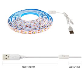 Tesfish 5 V USB LED Strip Light, Warm White 3500 K 3 m LED Strip Light 2835 IP65 Waterproof 180 LEDs Plug and Play LED Strip LED Light Strip LED Strip with Switch for Bedroom, Kitchen Decoration
