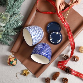 Selamica Ceramic Plant Pots, 5.6 Inch Flower Pots for Indoor Plants with Drainage Hole and Saucer,Home Decor, Set of 4, Vintage Blue